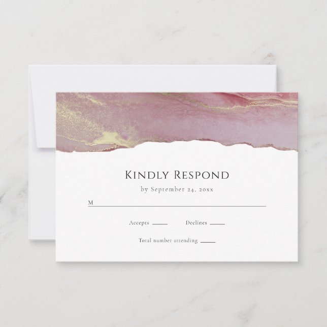 Carte de réponse RSVP de mariage rose Dusty (Devant)