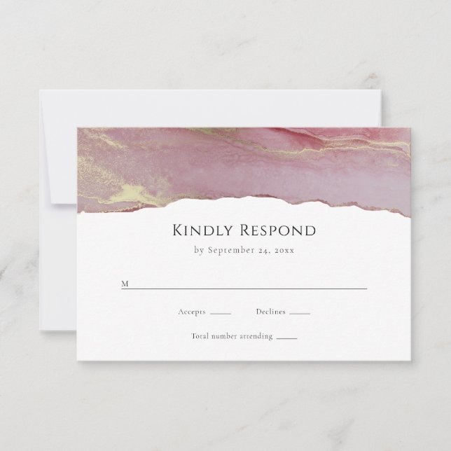 Carte de réponse RSVP de mariage rose Dusty modern (Devant)