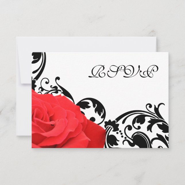 Carte de réponse RSVP de mariage rouge rose noire (Devant)