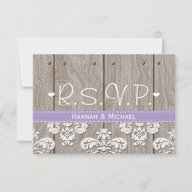 Carte de réponse RSVP de mariage rustique et viole (Devant)