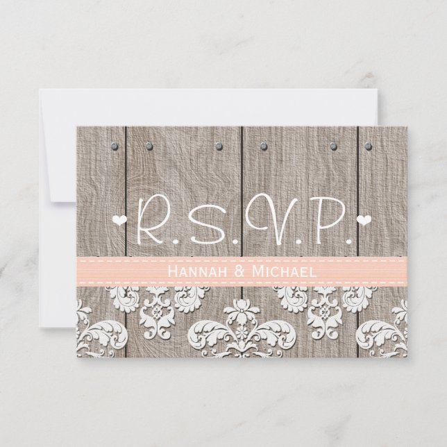 Carte de réponse RSVP de Mariage Rustique Peach Hy (Devant)