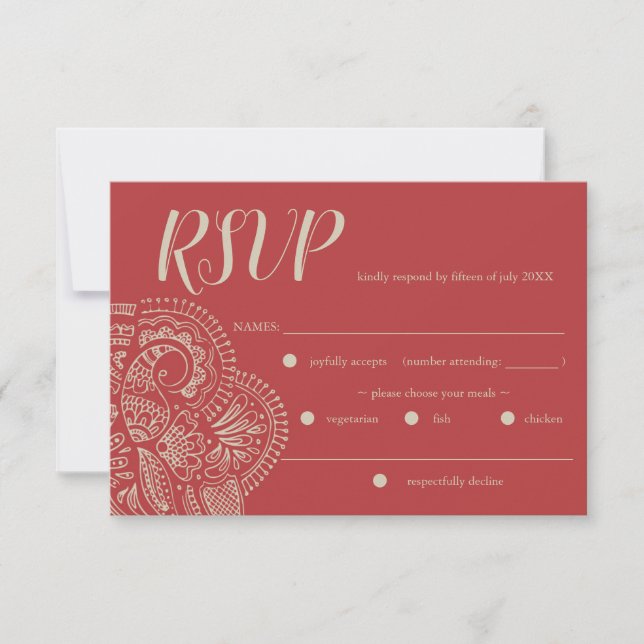 Carte de réponse RSVP de mariage rustique rouge bo (Devant)