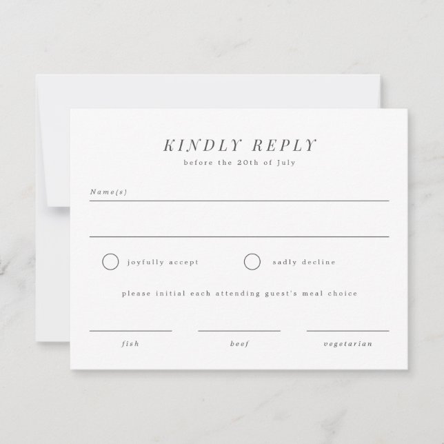 Carte de réponse RSVP de mariage simple avec choix (Devant)