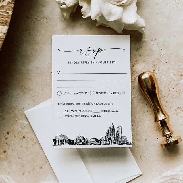 Carte de réponse RSVP de mariage Skyline de Chicag (Créateur téléchargé)