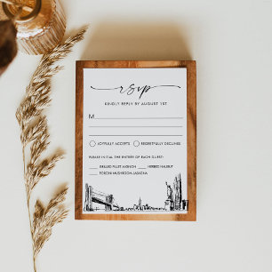 Carte de réponse RSVP de mariage Skyline de New Yo