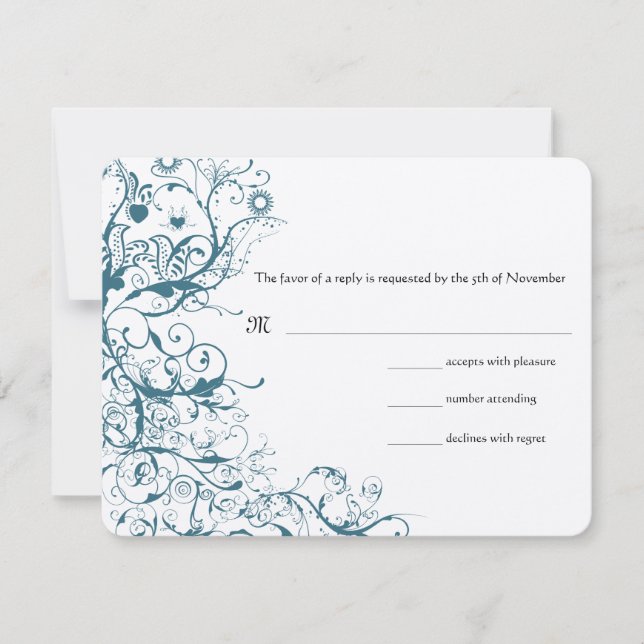 Carte de réponse RSVP de mariage Teal Birds & Swir (Devant)