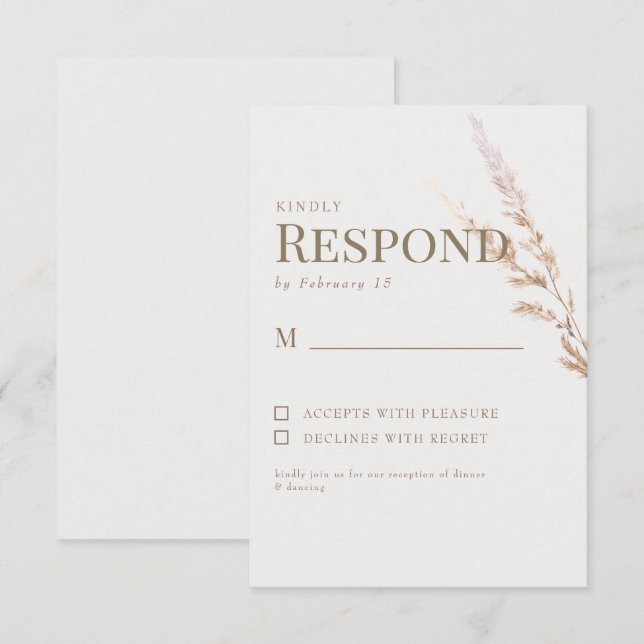 Carte de réponse RSVP de mariage texte or Boho Cre (Devant / Derrière)