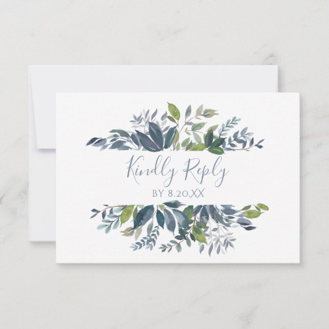 Carte de réponse RSVP de mariage Verdure - Bleu Po (Devant)