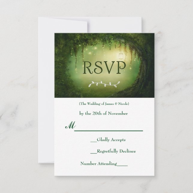 Carte de réponse RSVP de mariage vert de forêt enc (Devant)