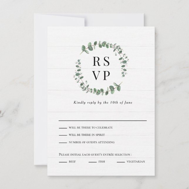 Carte de réponse RSVP de mariage vert rustique (Devant)