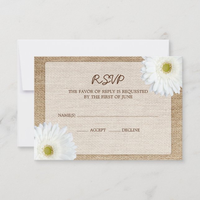 Carte de réponse RSVP de mariage White Daisy Burla (Devant)