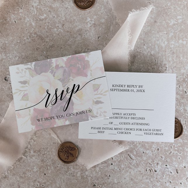 Carte de réponse RSVP de menu floral calligraphié  (Créateur téléchargé)
