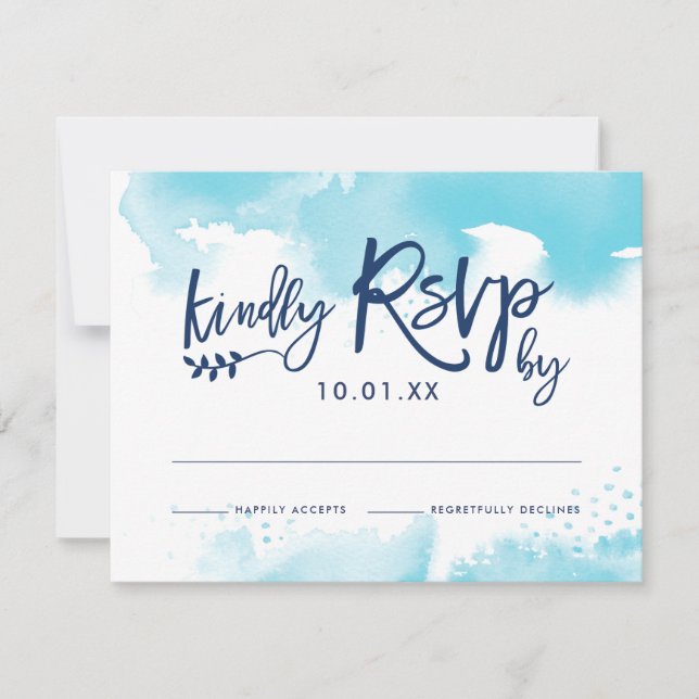 CARTE DE RÉPONSE RSVP design aqua bleu aquarelle (Devant)