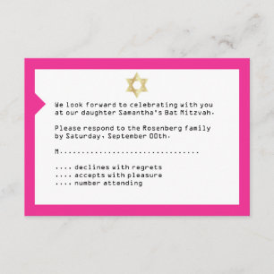Carte de réponse RSVP du Bat mitzvah de billets de
