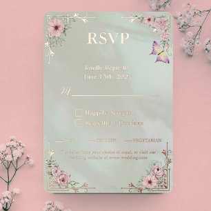 Carte de réponse RSVP du Mariage Foil Mint Peony v