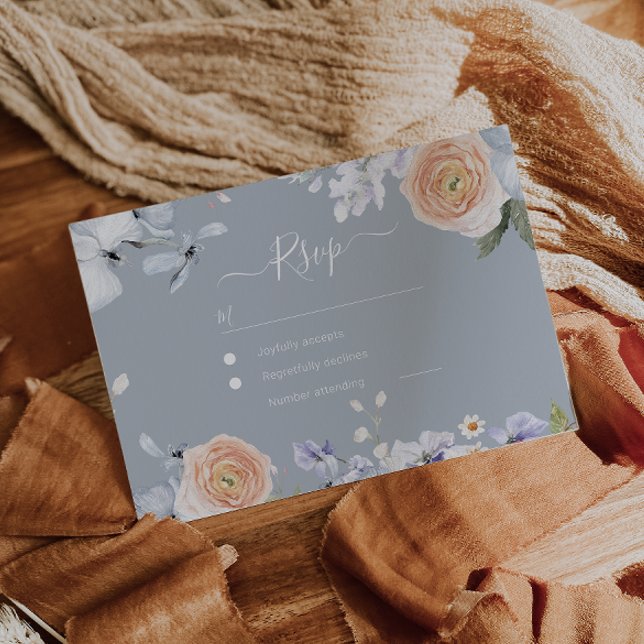 Carte de réponse RSVP Dusty Blue & Peach Mariage (Créateur téléchargé)