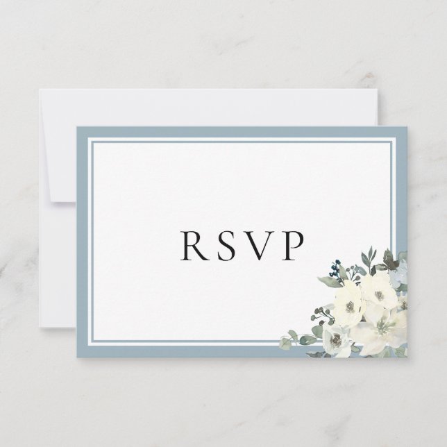 Carte de réponse RSVP élégante avec bordure bleu p (Devant)