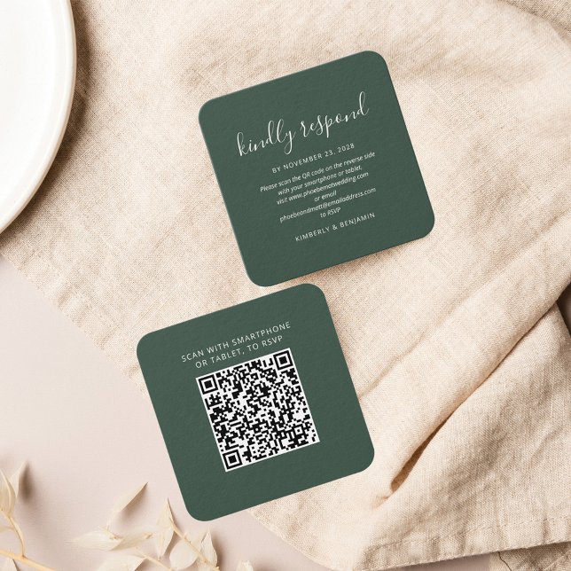 Carte de réponse RSVP élégante avec code QR pour m (Minimalist QR Code Wedding Response Card)