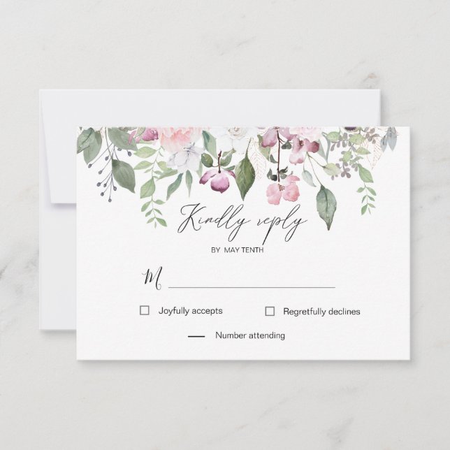 Carte de réponse RSVP élégante avec jardin de rose (Devant)