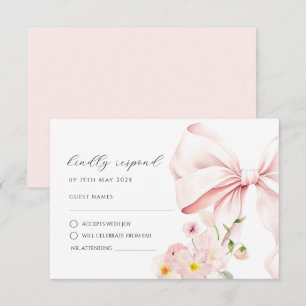 Carte de réponse RSVP élégante avec nœud rose Flor