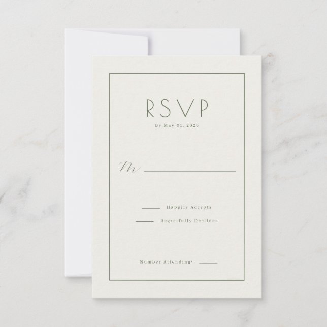Carte de réponse RSVP élégante couleur blanc cassé (Devant)