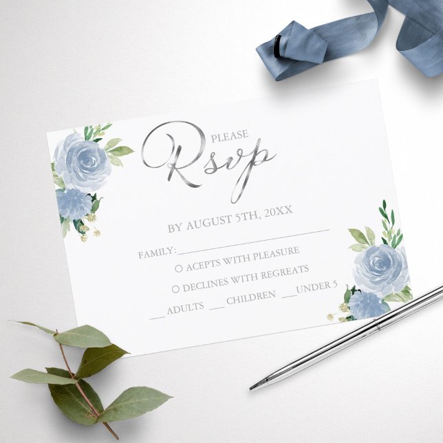 Carte de réponse RSVP élégante et poussiéreuse ble (Créateur téléchargé)