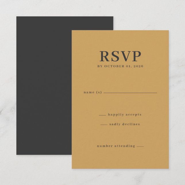 Carte de réponse RSVP élégante noire et jaune (Devant / Derrière)