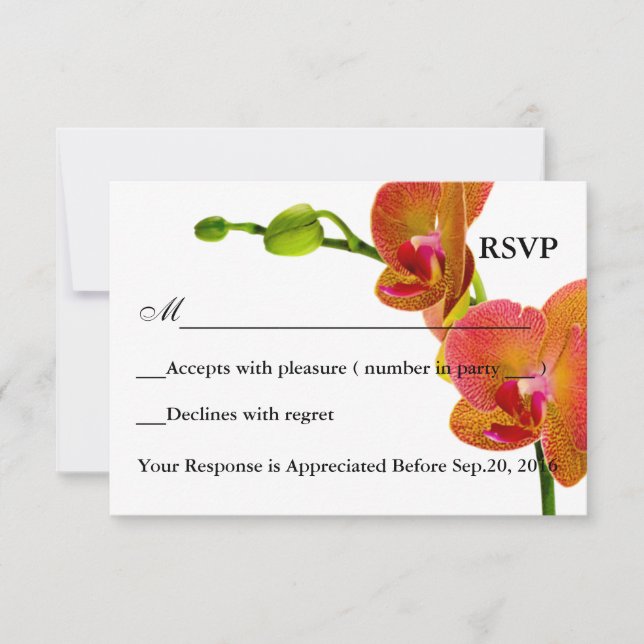 Carte de réponse RSVP Elégantes Orchidées Orange (Devant)
