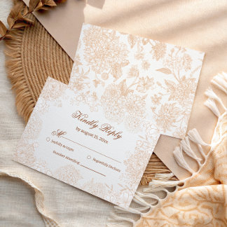 Carte de réponse RSVP en beige botanique élégant