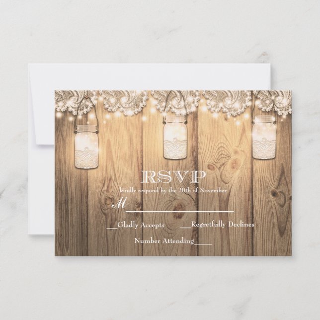 Carte de réponse RSVP en bois rustique avec jarre  (Devant)