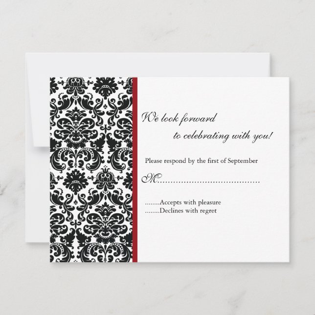 Carte de réponse RSVP en damas noir (Devant)