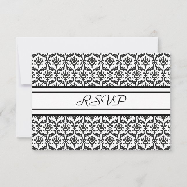 Carte de réponse RSVP en damassé noir et blanc élé (Devant)