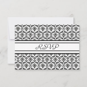 Carte de réponse RSVP en damassé noir et blanc élé