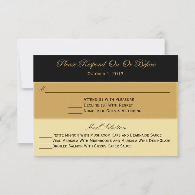 Carte de réponse RSVP en or noir et Tan (Devant)