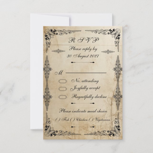 carte de réponse RSVP en parchemin du 18ème siècle (Devant)