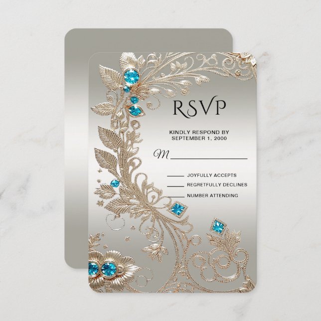 Carte de réponse RSVP en pierres bleues dorées emb (Devant / Derrière)