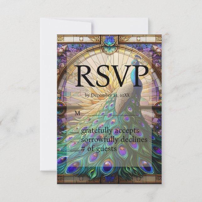 Carte de réponse RSVP en verre teinté pour mariage (Devant)