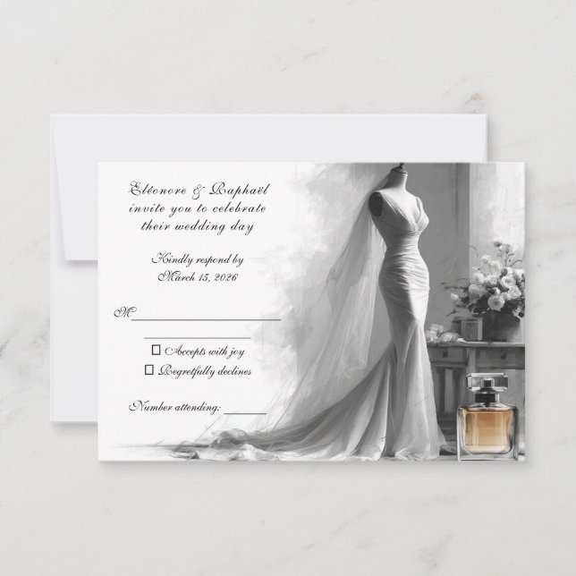 Carte de réponse RSVP Esquisse Romantique – Élégan (Devant)