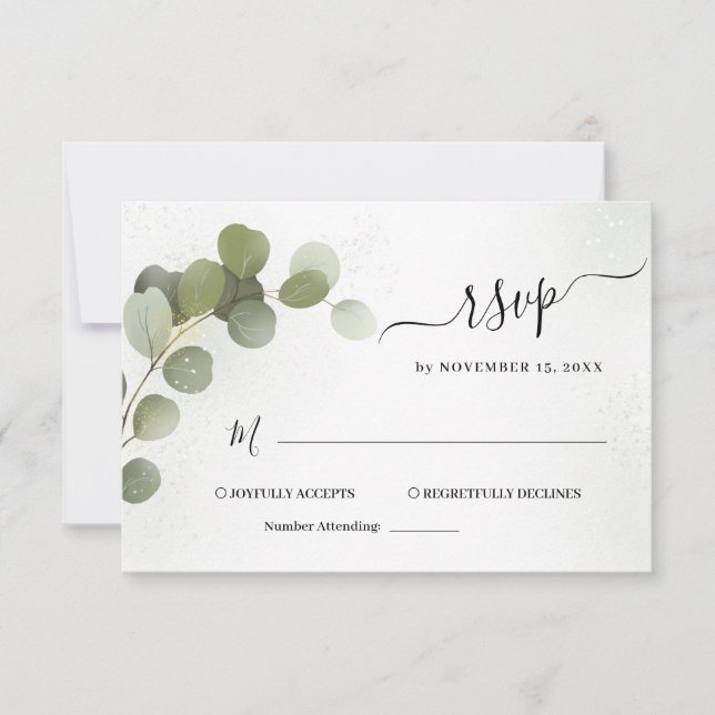 Carte de réponse RSVP Feuillage de verdure Eucalyp (Devant)