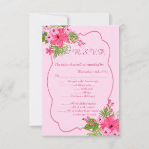 Carte de réponse RSVP Fleur d'Hibiscus Rose Hawaïe