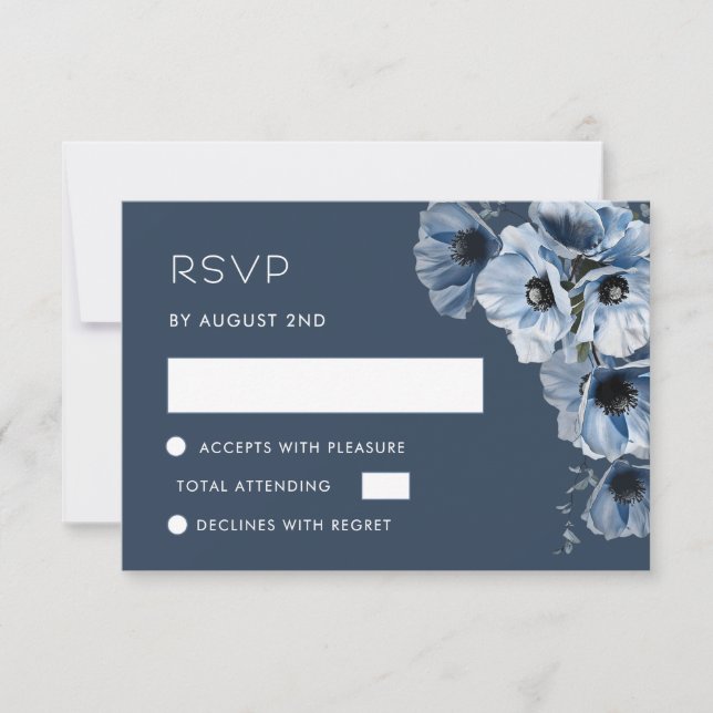 Carte de réponse RSVP Fleur Transparente Bleue (Devant)