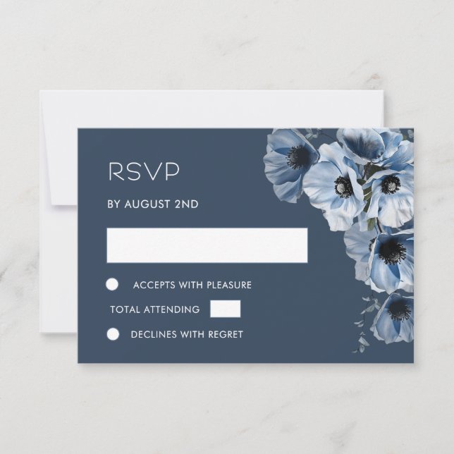 Carte de réponse RSVP Fleur Transparente Bleue (Devant)
