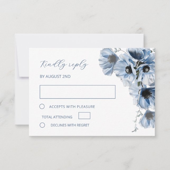 Carte de réponse RSVP Fleur Transparente Bleue (Devant)