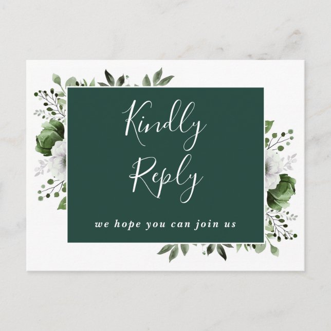 Carte de réponse RSVP Fleur verte émeraude (Devant)
