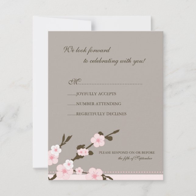 Carte de réponse RSVP Fleurs de cerisier roses élé (Devant)