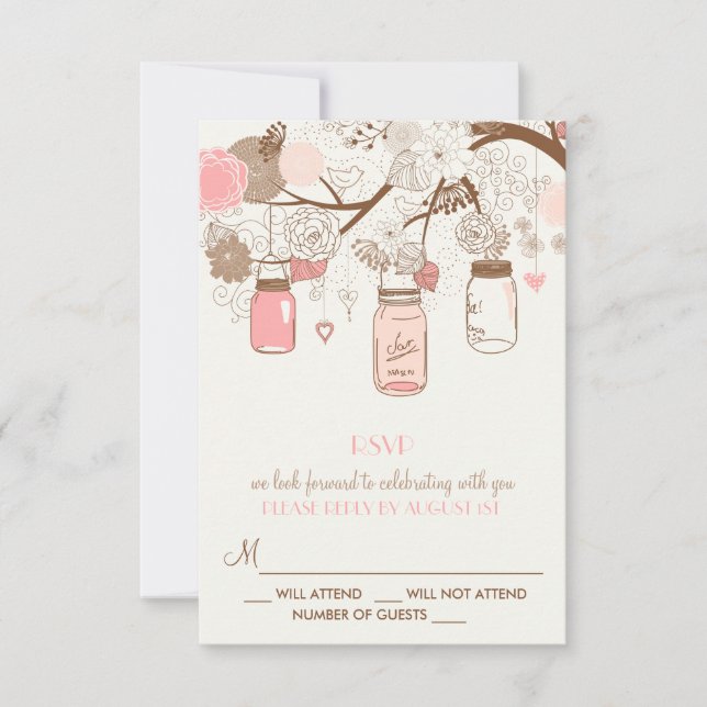 Carte de réponse RSVP Fleurs et Pots Mason Roses V (Devant)