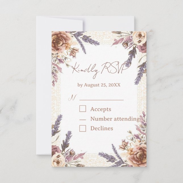 Carte de réponse RSVP Fleurs séchées Dentelle vint (Devant)