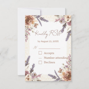 Carte de réponse RSVP Fleurs séchées Dentelle vint