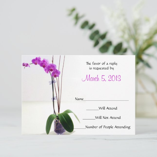 Carte de réponse RSVP Floral Orchidée violette ros (Debout devant)