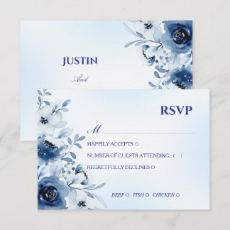 Carte de réponse RSVP florale à l'aquarelle bleu p